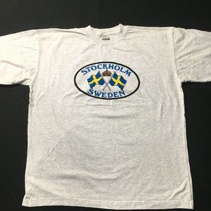 Vintage Sweden crown & Flag Men's Gray T Shirt Stockholm Europe Tee XL